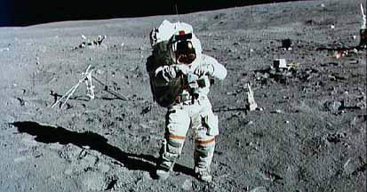 Astronaut wearing PLSS on moon